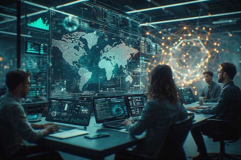 Team working on media